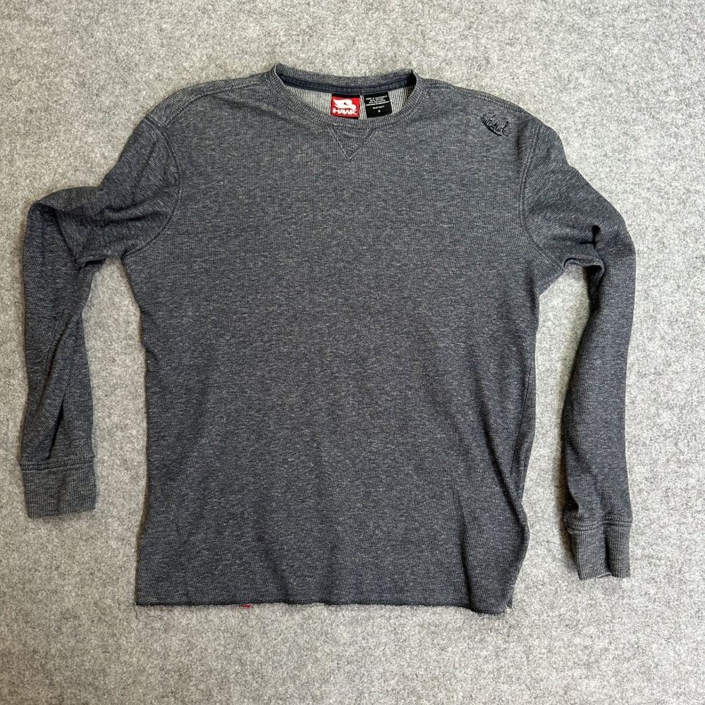 Tony Hawk Thermal Long Sleeve Shirt Small Grey Cotton Blend Waffle Knit‎